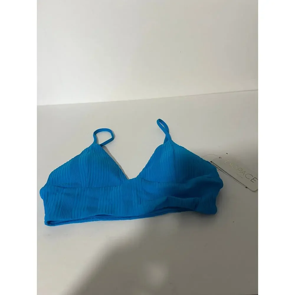 NWT L*Space Women's Ribbed Pointelle Winnie Bikini Swim Top Electric Blue SZ XS